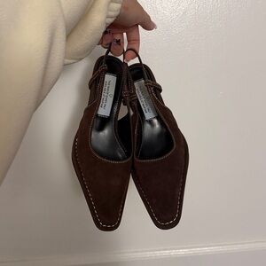Peche Brown Suede Slingback Heels